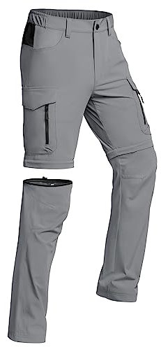 Vzteek Herren Wanderhose Zip Off Trekkinghose Outdoorhose Sommer Softshell Stretch Hose Kurz für Wandern,Abnehmbar,Baggy,Fahrrad,arbeits(Foggrey,L)
