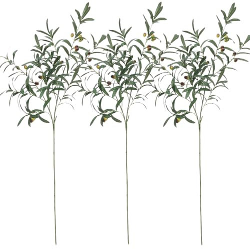 Avoik Lot de 3 tiges d'olivier artificielles de 99,1 cm de haut, grandes branches d'olivier artificielles, tiges d'arbre, plantes vertes artificielles pour vases, décoration d'intérieur, arrangement