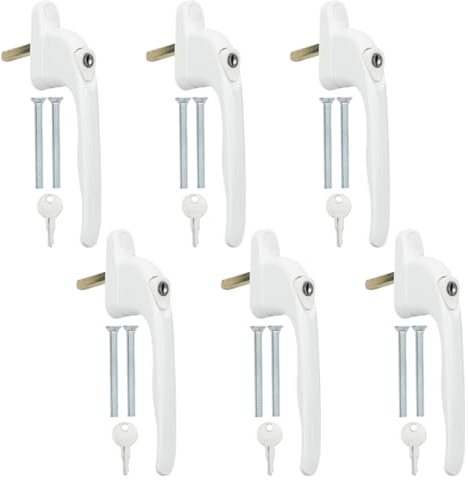 Bwintech 6 Pcs in-Line White UPVC Aluminium Window Handle, 43mm Spindle for Indoor and Outdoor UPVC Window