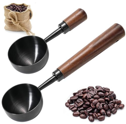 2 PCS Coffee Scoop Vintage Coffee Measuring Spoon Retro Stainless Steel Coffee Spoon Long Wooden Handle Coffee Scoop Kitchen Utensil for Scooping, Measuring Serving Perfect for Coffee Tea, and More