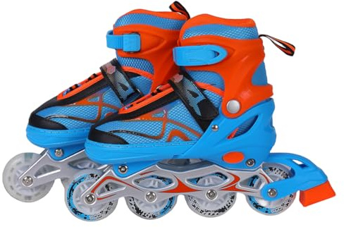 Endless EL1027 Inline Adjustable Skates | Aluminium Chassis and 70 mm PU Wheels | All Wheels Flash, ABEC 7 Bearings, Blue, Orange
