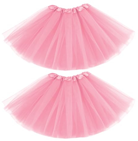 EUPSIIU 2 Stücke Tüllrock Damen, Tutu Damenrock, Tutu Tüllrock, Klassisch Elastisch 4 Lagig Petticoat, Puffiger Rock, Bubble Tanzkleid Rock, Rockabilly Petticoat, Karneval Kostüm Crinoline (Rosa)