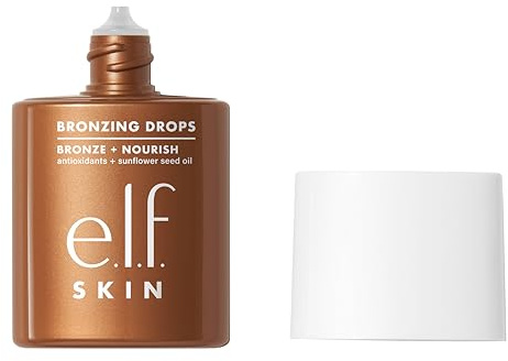 e.l.f. Poudre bronzante liquide pour le visage et la peau, crée une lueur ensoleillée, infusée avec de la vitamine E, végétalien et sans cruauté, cuivre doré