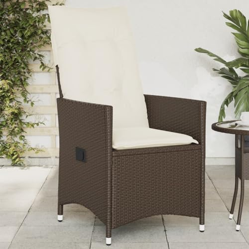 Keyroto Gartensessel Verstellbar mit Kissen Braun Poly Rattan, Polyrattan Sessel, Rattansessel, Gartensessel Rattan, Rattansessel Outdoor, Rattan Sessel Outdoor