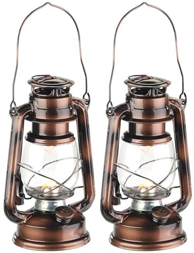 Lunartec LED Laterne: 2er-Set LED-Sturmleuchte im Öllampen-Design, Flammen-Imitation, Bronze (Camping-Laterne Batterie, Kerzen Metall, Echtwachskerzen)
