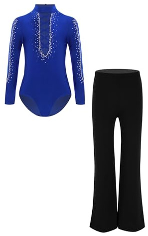 Agoky Maillot De Gimnasia Deportiva para Niño Leotardo De Patinaje Artístico Y Leggings Largos Traje De Danza Yoga Body De Bailarina Actuación Azul 7-8 años