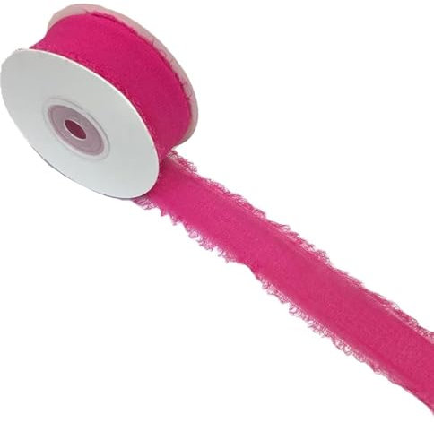 Generico Nastro in Chiffon Sfrangiato Colore Fucsia Fuxia 30 mm x 15 Metri