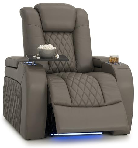Seatcraft Diamante Zero-Gravity CoolZero Italian Leather Home Theater Seating, Power Headrest, Power Recline, Single Recliner, Gray