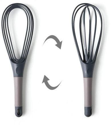 Frusta a spirale, 2 in 1, piatta e a palloncino, antiaderente, antigraffio, utilizzata per sbattere le uova, sbattere burro, mescolare farina, mescolare insalata, ecc. (29 x 20 cm, grigio)