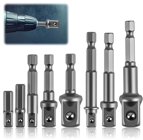 8PCS Adaptador de Llave de Vaso, Adaptadores Hexagonales Puntas de 1/4 De Pulgada a 1/4, 3/8, 1/2, Adaptador Taladro Llave de Vaso Para Taladro y Destornillador Inalámbrico