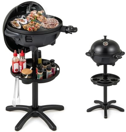 KOMFOTTEU Elektrisk grill med 2 matlagningszoner, 1 200 W elektrisk grill, med kryddhållare och termometer, elektrisk bräda, temperaturkontroll, inomhus och utomhus