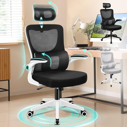 ALFORDSON Silla Escritorio Ergonómica con Soporte Lumbar, Reposacabezas Ajustable, Reposabrazos Abatibles, Silla Oficina Ejecutiva Malla para Estudio,Dormitorio,Recepción,Reuniones(Negra y Blanca)