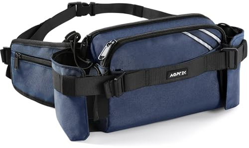 AGPTEK Sac Banane avec Porte-Gourde, Grande Capacité Sacoche Banane Ceinture pour Homme Femme, Réglable Multi-Poches pour Course à Pied, Randonnée, Vélo, Camping et Voyage