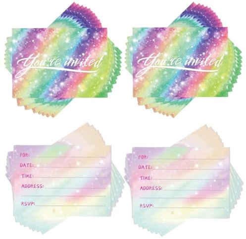 GHPKOTW 50 Pezzi Inviti Compleanno Bambino, Biglietti Invito Arcobaleno, Inviti Glitterati Per Feste, Biglietti Di Invito Per Ragazze E Ragazzi, Inviti Per Festa Di Compleanno