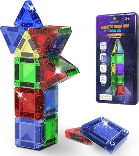 Desire Deluxe Micro Blocs Magnétiques - Jouet de Construction STEM Éducatif Format Voyage pour Enfants, Jouet Sensoriel Montessori Magnétique pour Garçons et Filles 3+ Ans (18 pièces – Paillettes)