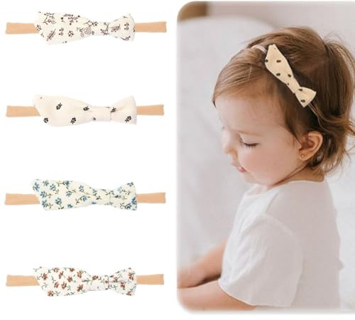 EJRUP 4 Pezzi Fascia Capelli in Nylon Per Bambina, Ideale per Neonata Fascia Testa Capelli per Neonati Fasce,Fascia Elastica, per l'uso quotidiano o per la fotografia