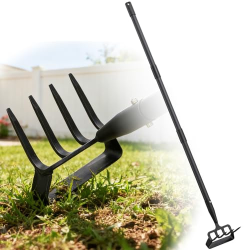 Zappa da giardino 2 in 1 zappa e coltivatore per diserbo, manico lungo, gancio leggero per sollevamento pull, diserbo per ventilare, coltivare e scavare (152 cm)