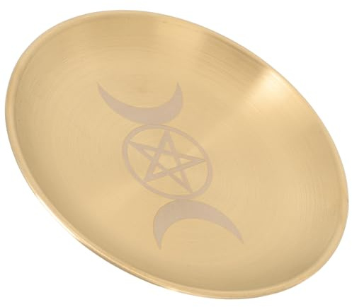 Toyvian Plateau Décoratif Trois Phases Lune Pentagramme, Assiette Porte-Bougie Rituelle en Métal Doré et Argenté, Plateau D'autel Polyvalent pour Cérémonie, Décoration Maison et Espace