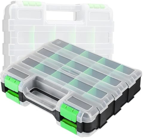 FINELYCR Organizador de Tornillos Doble Cara, Verde Caja Clasificadora de Herramientas, 34 Compartimentos Caja Organizadora Tornillos, Portátil Organizador Tornillería, para Taller, Hogar, Garaje