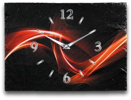 Kreative Feder Designer-Wanduhr aus Stein (Keramik) Größe ca. 35x25cm mit flüsterleisem Uhrwerk (Red Wave, leises Funkuhrwerk)