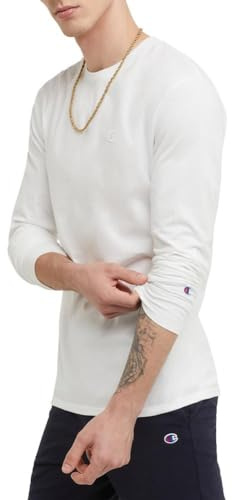 Champion Maglietta Classica a Maniche Lunghe in Jersey Camicia, Bianco, L Uomo