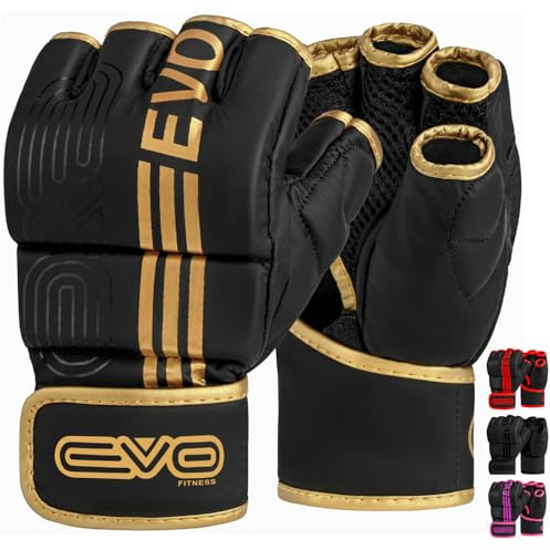 EVO Fitness Matte Black MMA Gloves Martial Arts Mitts Grappling Sparring Men Muay Thai Cage Fighting Boxing Combat Sports Women pink UFC Punching Bag Training (Medium, Golden)
