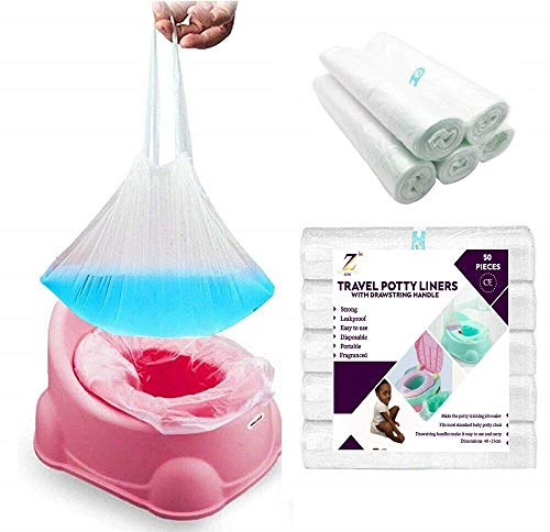 Zeph 50pcs Potty Liners with Drawstring for Boys and Girls, for Outdoor and Indoors