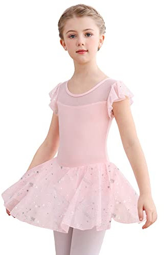 Aiseyi Mädchen Ballettkleidung Stern Ballettkleid Baumwolle Tanzkleid Rosa Ballett Trikot Kurzarm Ballettanzug Kinder Ballerina Kleid Balletttrikot Ballett Kleider 2-3 Jahre