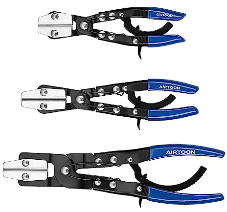 AIRTOON 3-Pack Hose Pinching Pliers Set, Automatic Locking Ratcheting, Pinch Off Pliers for Flexible Hoses, Automotive, Gas Lines, Radiator, Brake, Coolant, and Fuel Systems (Blue, 3 Sizes)