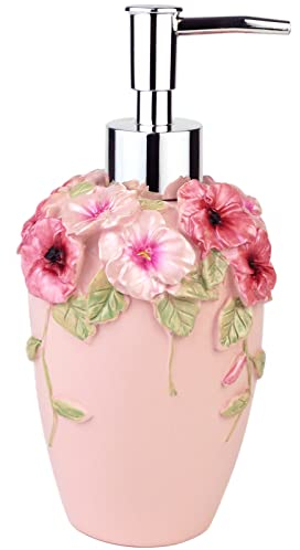 Blumen-Seifenspender mit luxuriösem Vintage-Dekor – Harz – bunt von Hand bemalt, Lotionspender für Badezimmer, Küche, Theke, Schönheitssalon, Hotel (10 oz/300 ml, rosa)
