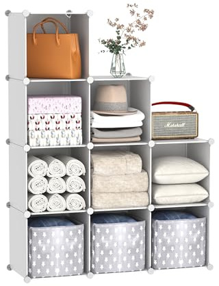 C&AHOME Cube Storage Organizer, 9-Cube Bookcase, Closet Cabinet Milky