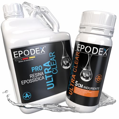 EPODEX Resina Epossidica PRO+, Resina epossidica trasparente kit: cristallina per colate fino a 5cm, per river table, lampade, stampi alti e grandi progetti in resina, CLEAR - Transparent - 3kg