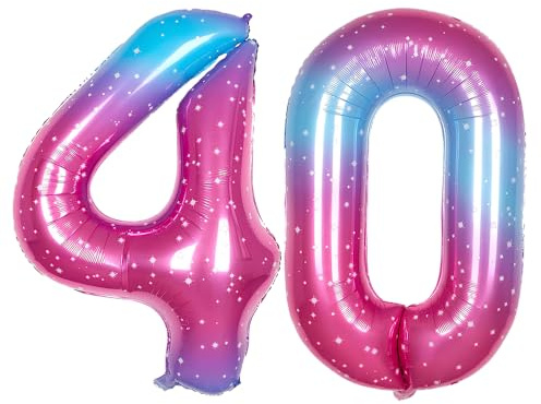 Ponmoo 40 inches Foil Balloons Numbers 40 Pink-Blue Gradient (101cm), Inflatable Helium or Air, Giant Balloon Number 0-9, 10-100, Grand Balloons for Anniversary Wedding Birthday Party Decoration