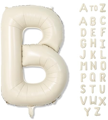 40 Pollici Palloncini Lettere Crema, Grande Alfabeto B in Lamina Beige, Grande Nome Gonfiabile Bianco, Palloncino Mylar all'Elio Personalizzato per Decorazione Festa di Compleanno Donna'