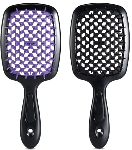 LORSEX Confezione da 2 spazzole per capelli, spazzola districante per capelli naturali per capelli crespi, ondulati e ricci (Nero + Viola)