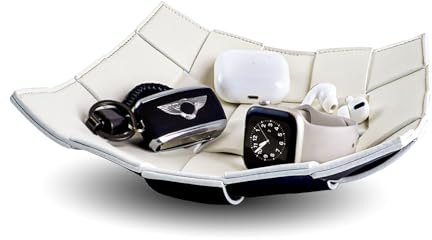 MSJGA Valet Tray for Men and Women PU Leather Key Holder Bowl for Entryway Table Bedside Nightstand Desk Catchall Organizer Tray for Wallet, Watch, Key, Phone Men's Gift - 9.8 L x 9.8 W x 2 H