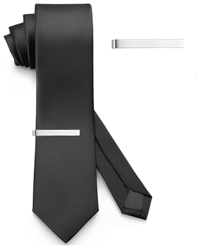 AHEJIOO Krawatten Für Herren Mit Krawattenklammer, Krawatte Schwarz Herren Damen(Elegant, Fein Und Dezent), Tie, Schwarze Krawatte Herren, Schwarze Krawatte, Für Büro Oder Festliche Veranstaltungen