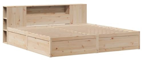 vidaXL Massivholzbett, Holzbett Bett ohne Matratze mit Kopfteil, Bettrahmen Bettgestell mit Lattenrost, Doppelbett für Schlafzimmer, 180x200 Kiefernholz