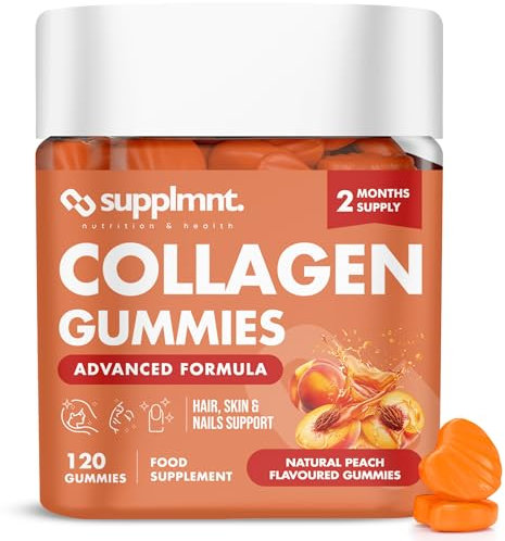 Supplmnt. Marine Collagen Gummies, Hydrolysed Collagen Peptides w/Biotin, Hyaluronic Acid & Vitamin C, Collagen Supplements for Women & Men, Collagen for Skin, Hair & Nails (One Size, Peach)