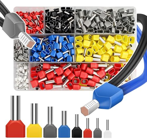 Lot de 750 embouts doubles de 0,5 à 10 mm², embouts de câble à double extrémité (0,5 à 10 mm²), avec boîte à cosses isolantes, ensemble de cosses de câble pour connecter les câbles.