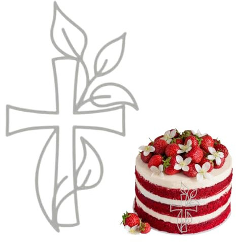 ZORVUJI 1 Pièce Gâteau Baptême Communion Croix Dorée, Topper Gâteau pour Fille Garçon, Décoration de Gâteau en Acrylique avec Design de Feuilles, Gâteau pour Baptême Mariage Fête (Argent)