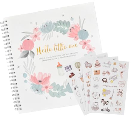 Livre de Naissance Bébé avec 4 Autocollants, 50 Pages Journal de Grossesse, Album Photo Bebe de Première Année pour Coller des Photos et Écrire, Baby Memory Book Idéal comme Cadeau Naissance