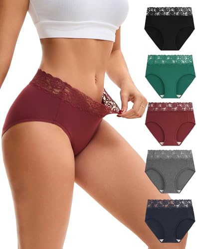 INNERSY Womens Underwear Lace Knickers, 14, Black/Grey/Burgundy/Blue/Green
