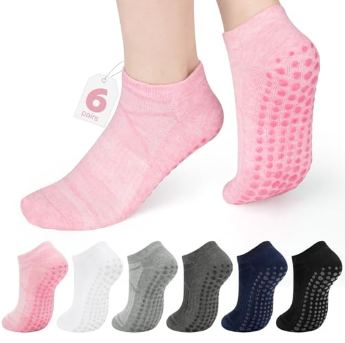 Pilates Grips Socks Womens 4-7 6 Pairs Yoga Slippers Non-slip Trainer