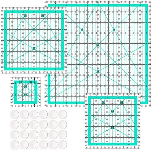 Evadollina 5 pièces Règle Quilt, Grand Équerre, Règle Patchwork et 24 Autocollants Antidérapants, Règle de Couture, pour Usage Multiple (2,5/5/6/10 Pouces)