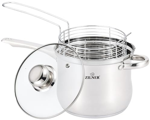 ZILNER Topf mit Sieb, Edelstahl Frittiertopf mit Frittierkorb, Silber