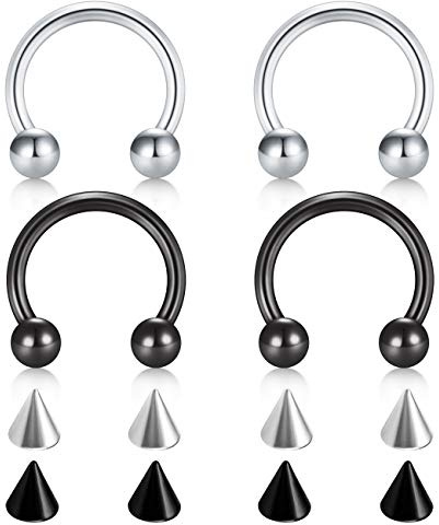 D.Bella 16G 10mm Surgical Steel Nose Septum Horseshoe Hoop Eyebrow Lip Navel Belly Nipple Piercing Ring 10mm Helix Tragus Daith Rook Earrings Replacement Spikes