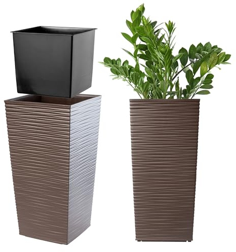 KADAX Elegante Vaso Alto per Piante da Interno ed Esterno Decorativo, Grande Fioriera in Plastica per Giardino e Balcone (Marrone, Irregolare, 36 cm)