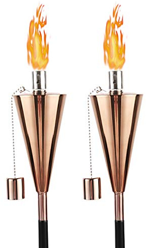 FAB BASED 2 Pack Oil Torch Lamp Torch, Citronella Torches Outdoor,Backyard Torches for Patio/Lawn/Garden/Outdoor,Rose Golden