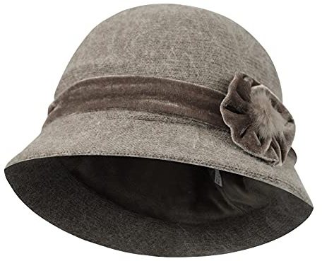 LONTG Chapeau Melon Hiver Femme 1920s Rétro Chapeau Cloche Fedora Laine Chaud Chapeau d'hiver Seau avec Floral Elégante Chapeau Cloche Mariage Chapeaux Bob Capeline Automne Hiver Kaki Violet Noir